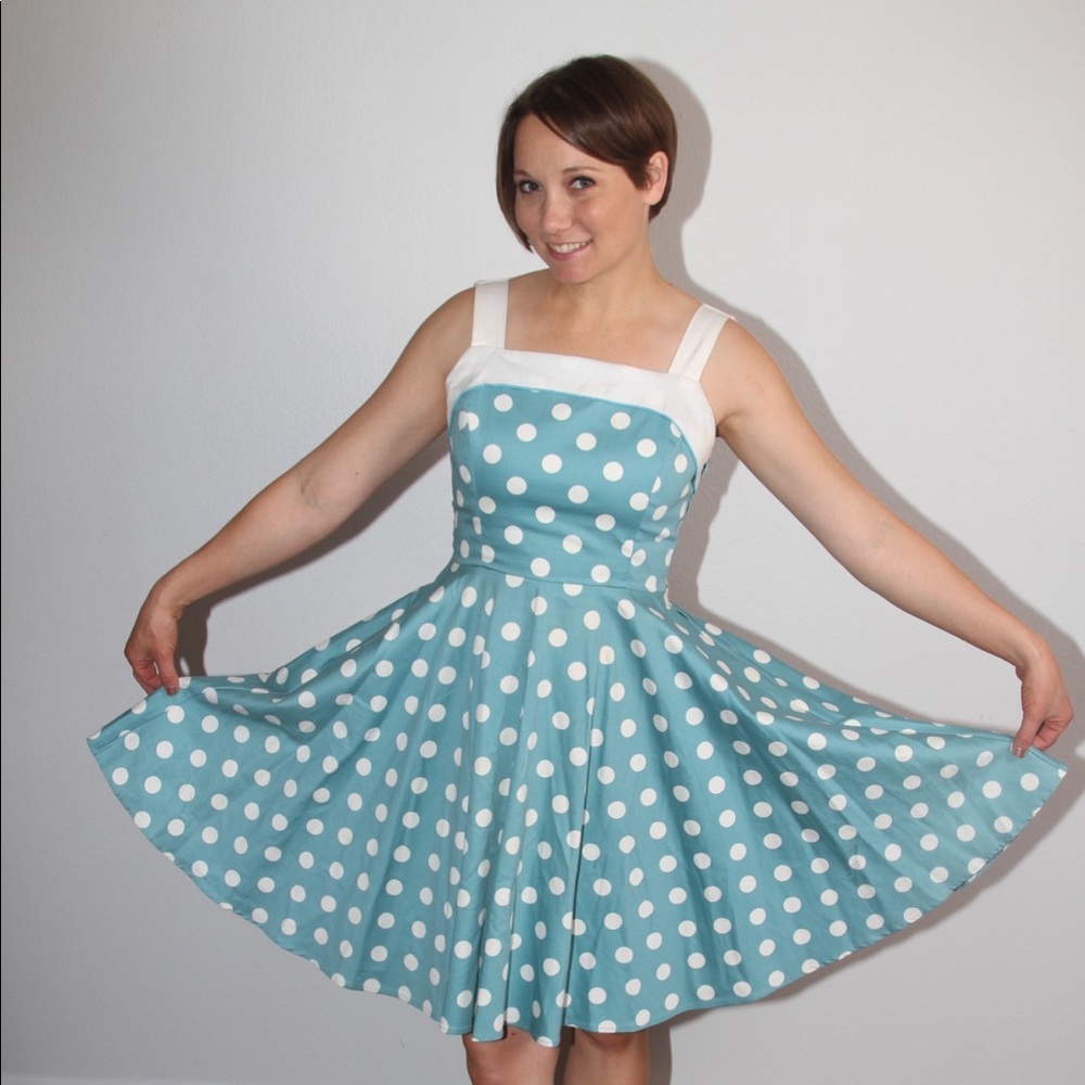 PUG Clothing Golightly Blue&White Polka Dot Dress